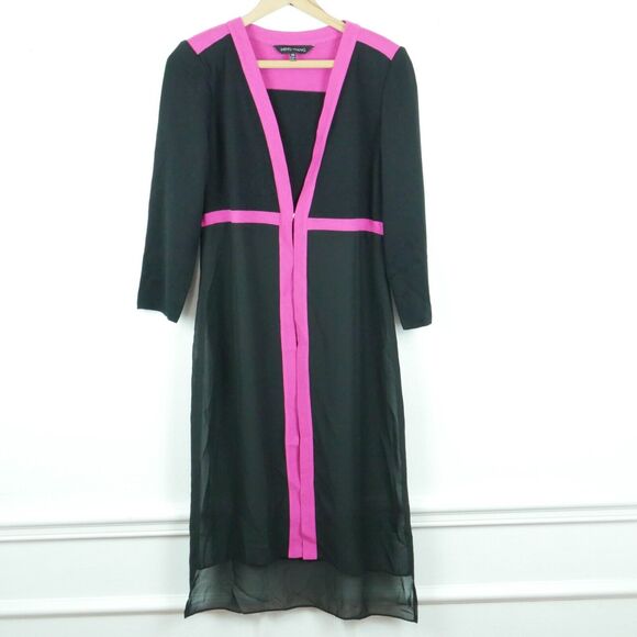 Ming Wang Sweaters - Ming Wang XS Cardigan Longline Duster Sheer Artsy Career Modern Pink Black